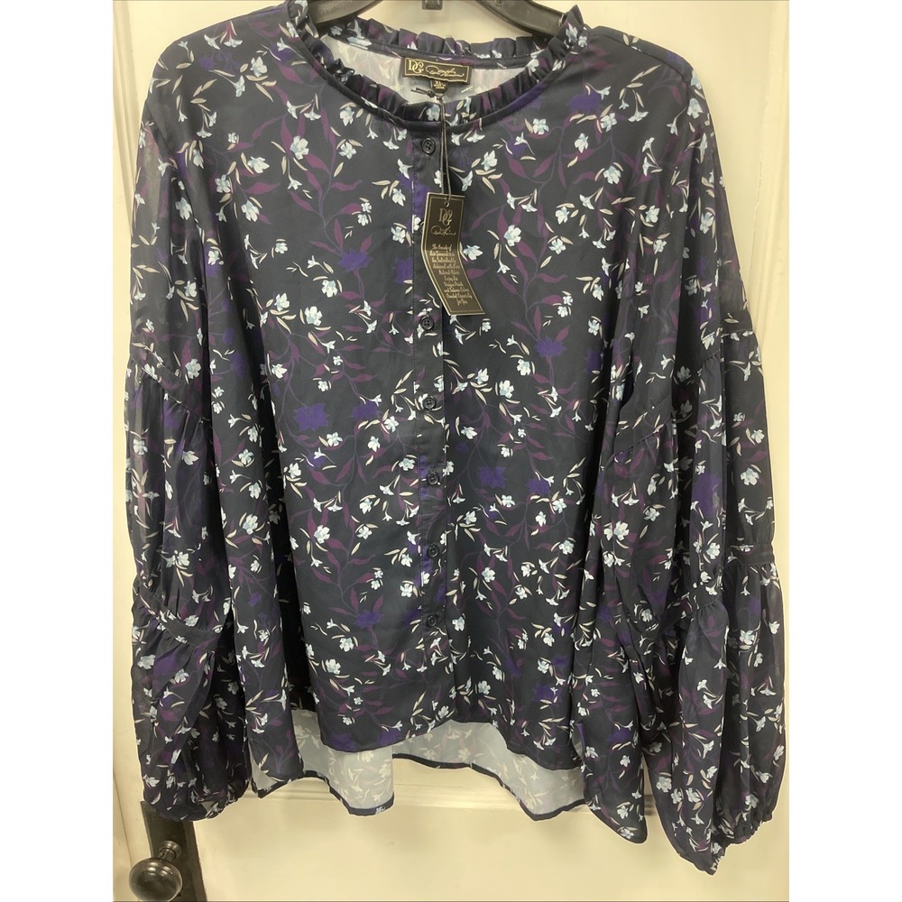 New DG2 Diane Gilman Floral Button Up Blouse Lightweight XL